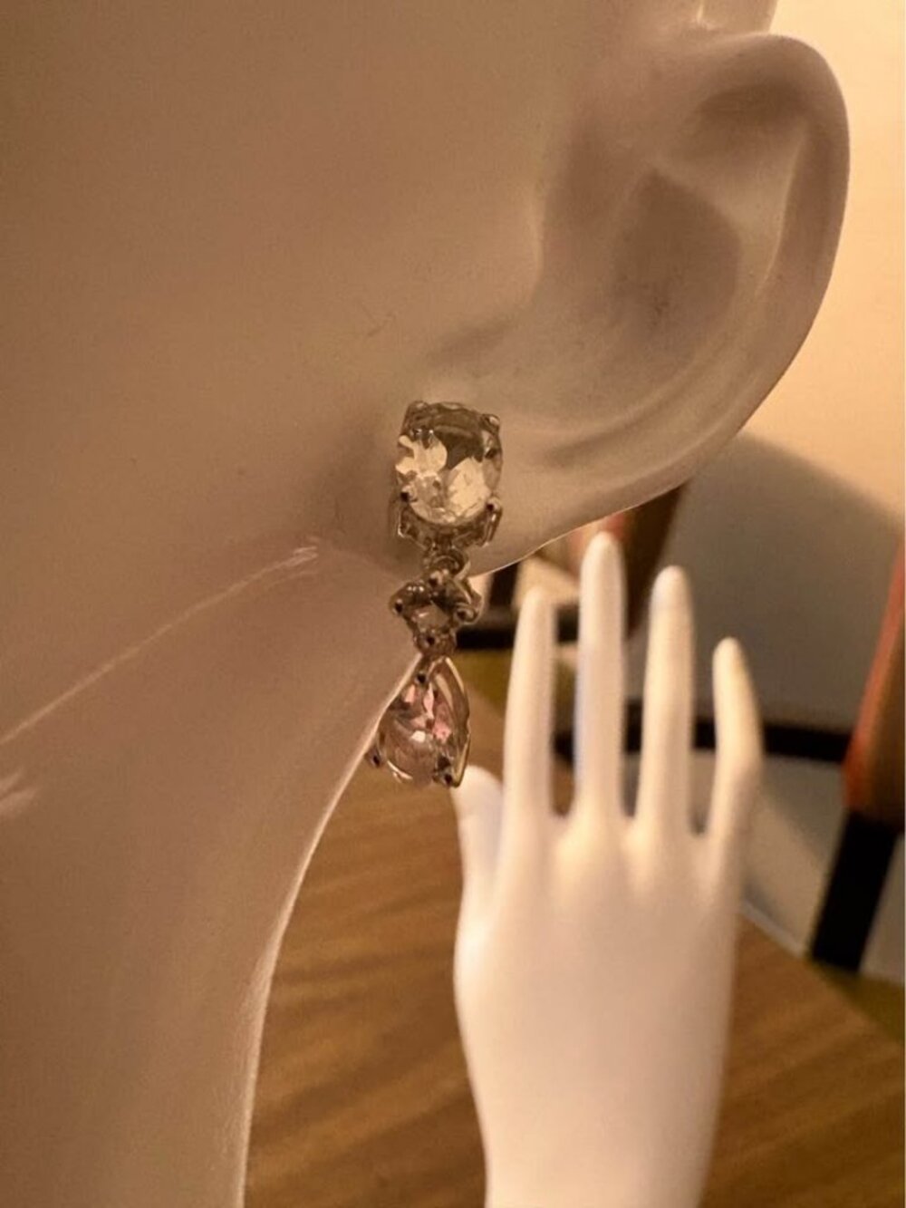 Green Amethyst and White Topaz Drop Earrings Sterling Silver 925